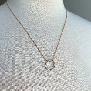Crystal Clear Baguette circle pendant Necklace — Gold